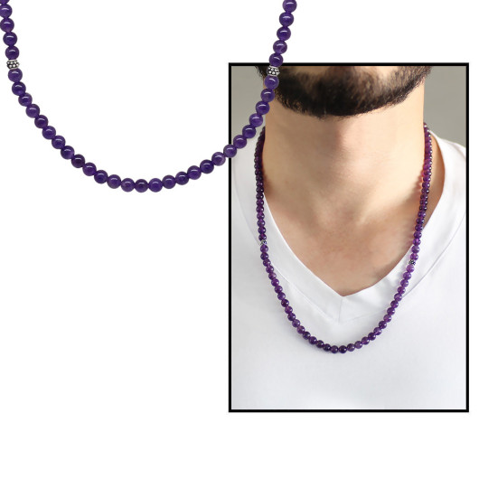 Both Bracelet And Necklace And Prayer Beads Purple Amethyst Natural Stone