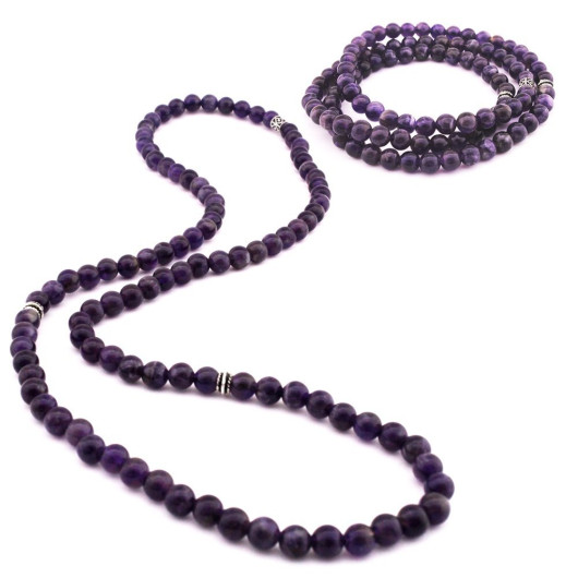 Both Bracelet Necklace And Prayer Beads 99 Purple Amethyst Natural Stone Jewelry