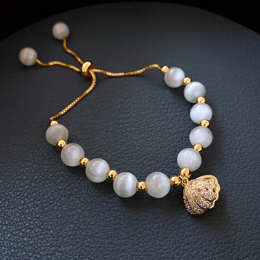 Pearl Oyster Design Gold Color Selenite Natural Stone Women Bracelet