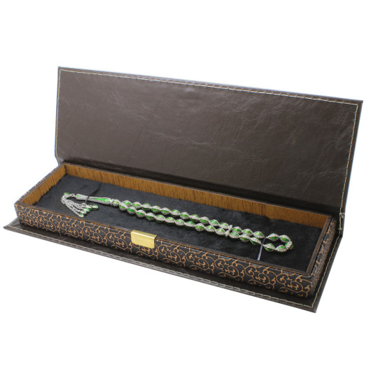 Brown Leather And Wood Combined Elegance Prayer Beads Box