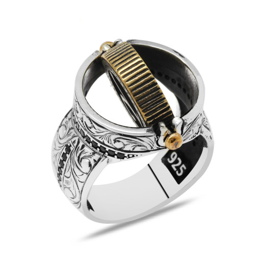 Double Sided Personalized Letter Written 925 Sterling Silver Men Ring