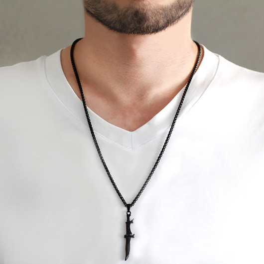 Wedge Design Black Color Steel Men Necklace