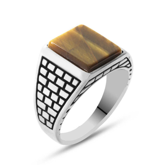 925 Sterling Silver Kaledar Ring With Tiger Eye Stone