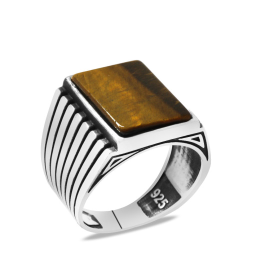 Tiger Eye Stone Elegance Design Silver Men Ring