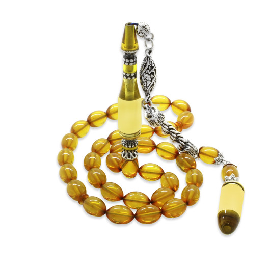 Transparent Yellow Amber Rosary With Metal Tassels