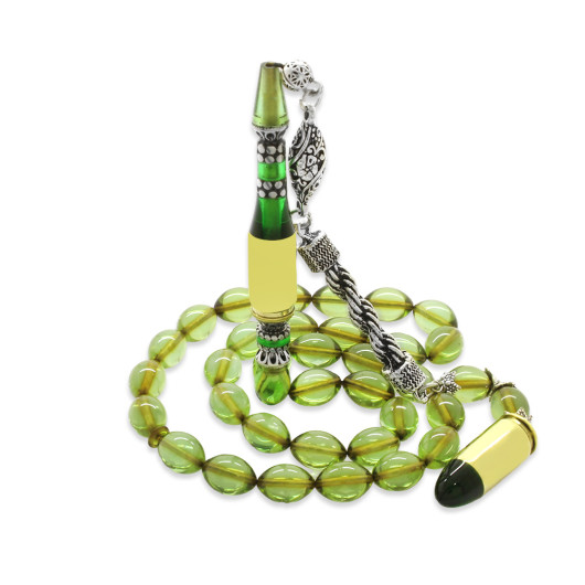 Water Green Amber Rosary With Metal Tassels In Rope Style