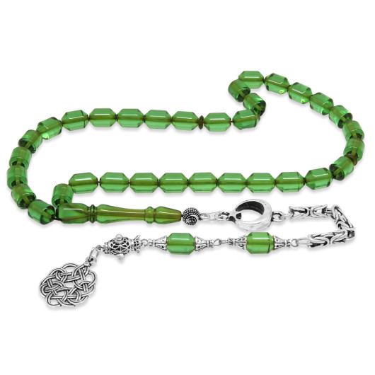 Rosary, Fiery Amber, Water Green, Metal Fringes