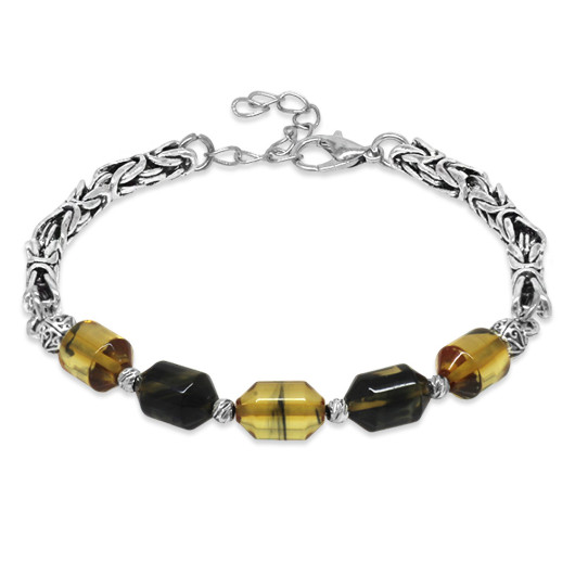 Black And White Fire Amber Mens Bracelet With Tarnish Free Metal King Chain And White Dorica Ball Decoration