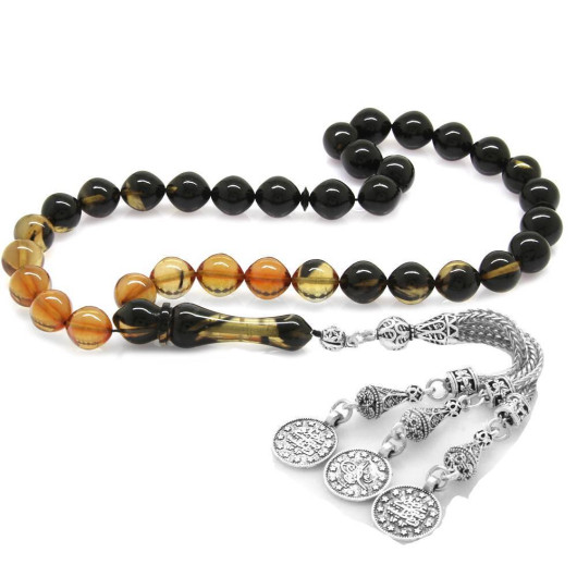 Metal Mecidiye Tassel White Black Fire Amber Prayer Beads