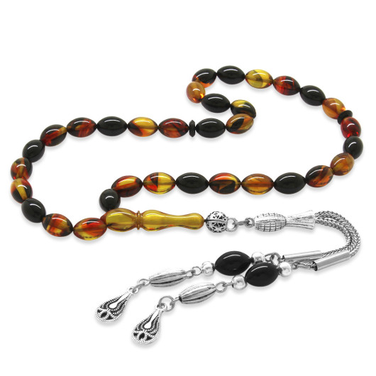 Short, Honey Red Amber Rosary With A Metal Tassel