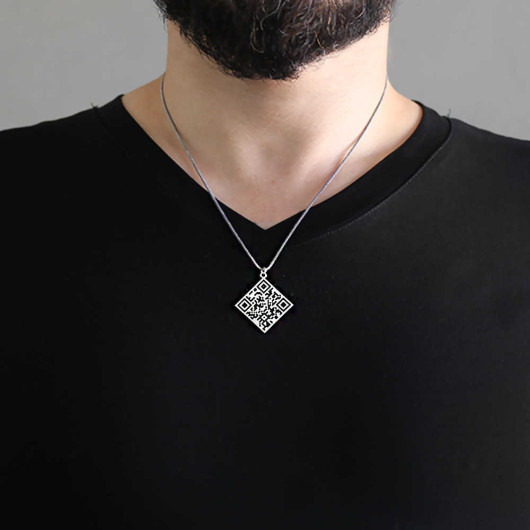 Qr Code Design 925 Sterling Silver Personalized Men Necklace