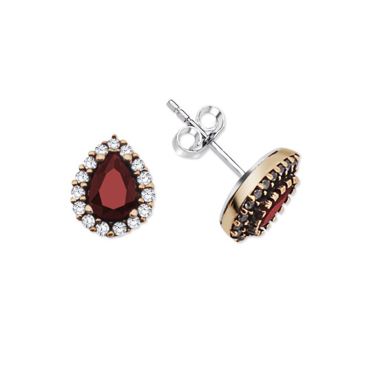 Red Zircon Stone Drop Design 925 Sterling Silver Earrings