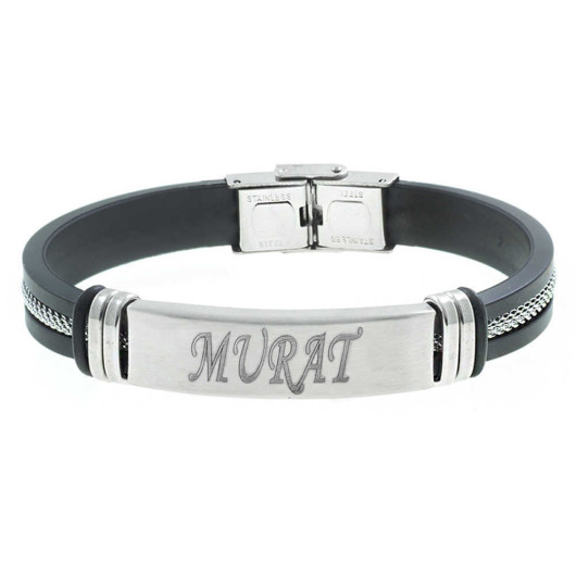 Personalized Name Written Steel Leather Bracelet