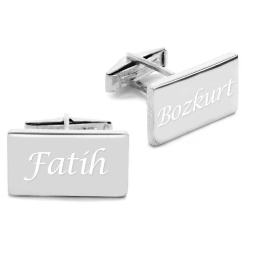 Personalized Name Written Square Design Silver Cufflinks