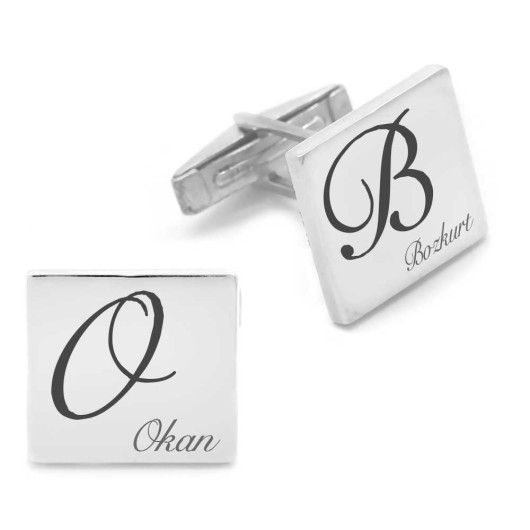 Personalized Name Written Square Design Silver Cufflinks