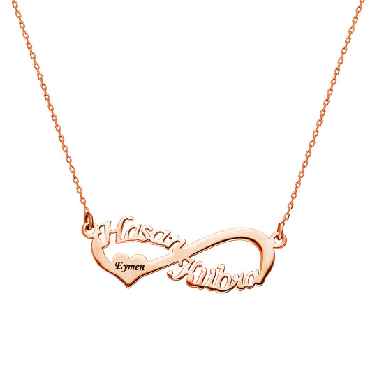 Personalized Name Written Rose Silver Infinity Necklace