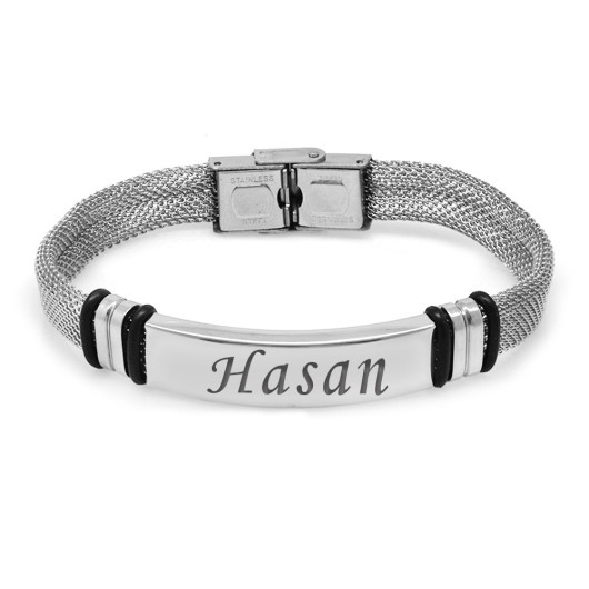 Personalized Name Written Silver Color Steel Men Mesh Bracelet