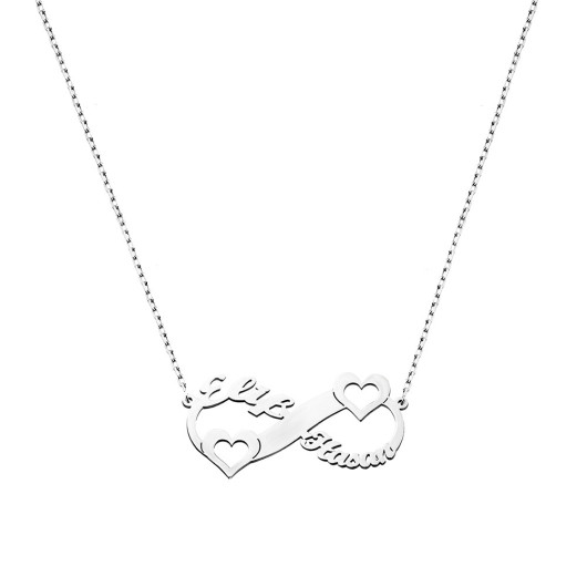 Personalized Name Date Written Silver Infinity Heart Necklace