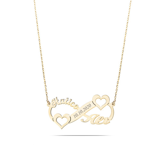 Personalized Name Date Written Gold Silver Infinity Heart Necklace