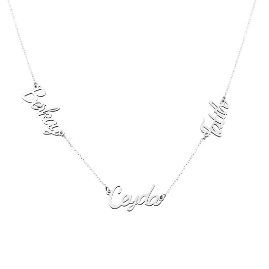 Personalized Three Names Written 925 Sterling Silver Women Necklace