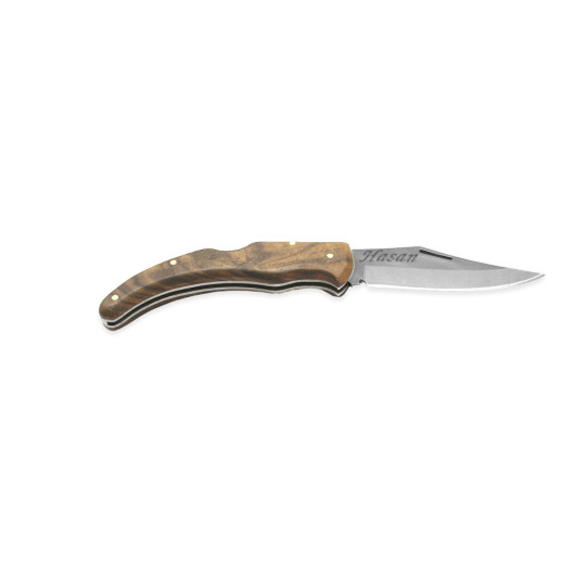 Camping Knife With Walnut Handle And Back Locking Mechanism