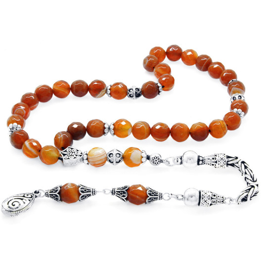 Natural Agate Rosary With Red Silver Tassels
