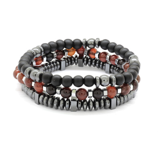 Red Agate Onyx Hematite Combined Natural Stone Bracelet