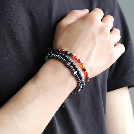 Red Agate Onyx Hematite Combined Natural Stone Bracelet