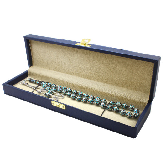 Navy Blue Leather Lined Elegance Prayer Beads Box