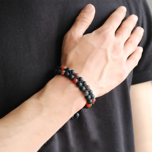 Double Row Sphere Cut Onyx Agate Natural Stone Bracelet