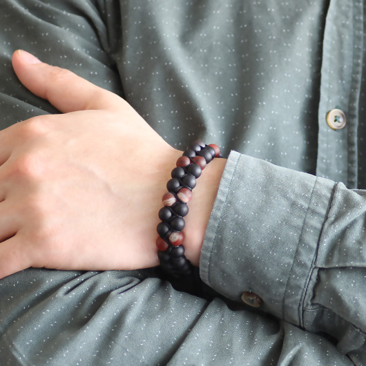 Double Row Sphere Cut Onyx Agate Natural Stone Bracelet