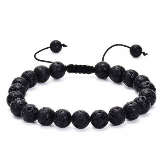 Macrame Braided Sphere Cut Lava Natural Stone Men Bracelet