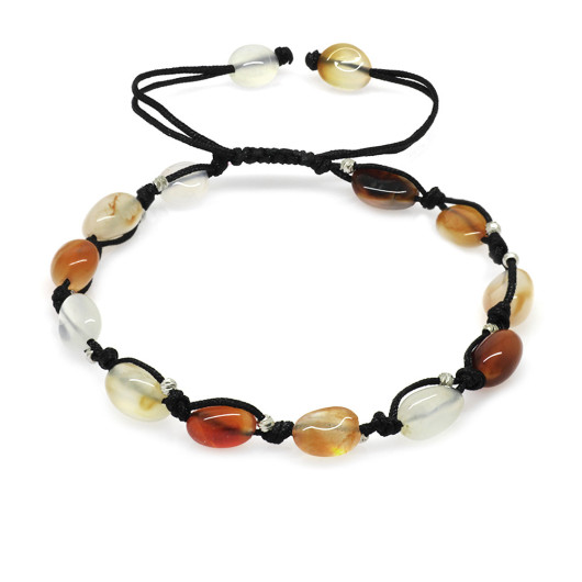 Natural Cut Dorika Ball Detailed Agate Natural Stone Men Bracelet