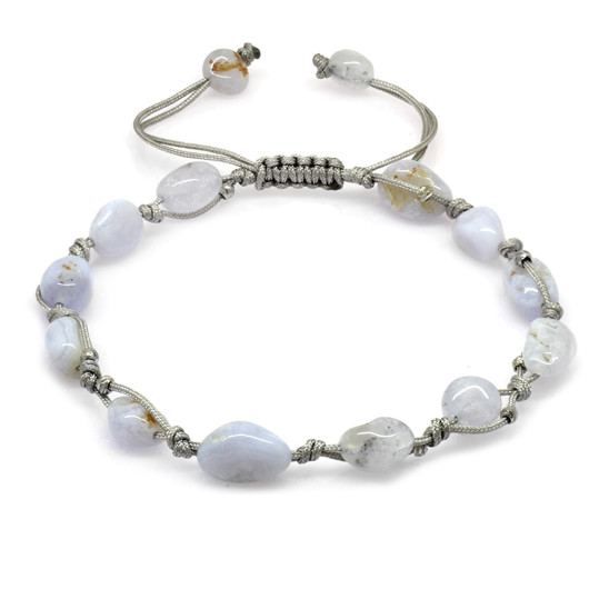 Natural Cut Dorika Ball Detailed Chalcedony Natural Stone Men Bracelet