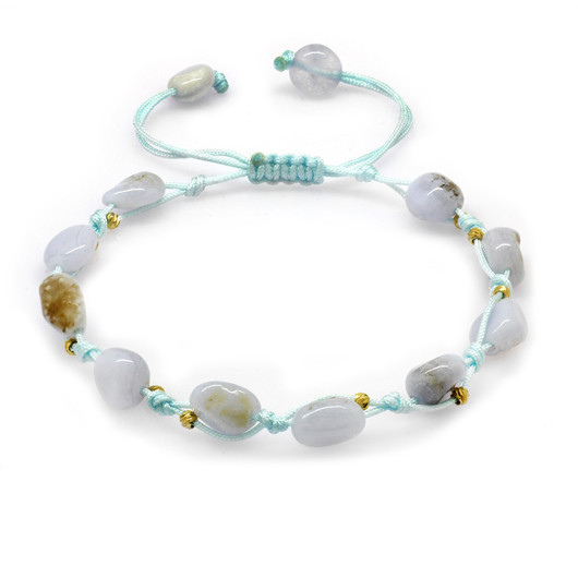 Natural Cut Ball Detailed Chalcedony Natural Stone Women Bracelet