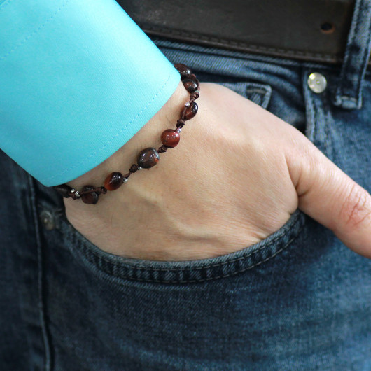 Natural Cut Dark Color Tiger Eye Natural Stone Men Bracelet