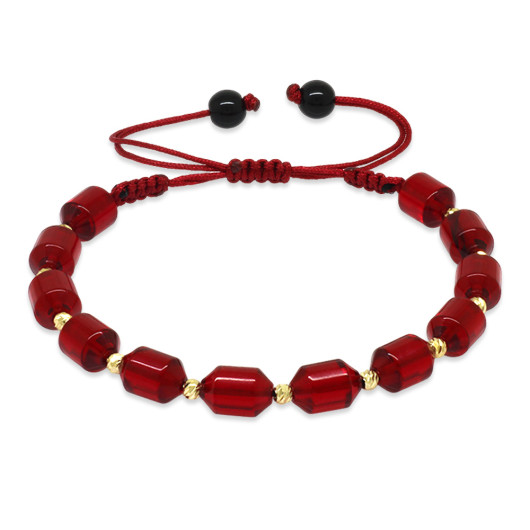Womens Red Fiery Amber Bracelet With Macrame Thread