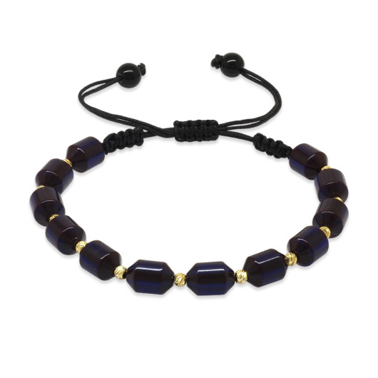 Womens Dark Navy Amber Compact Bracelet With Macrame Thread