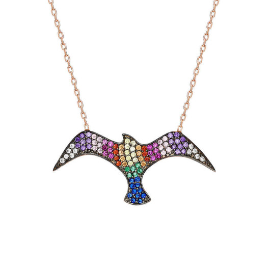 Blue Green Zircon Stone Seagull Design Silver Women Necklace