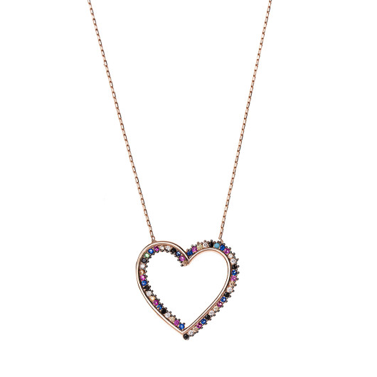 Elegant Design Rose Color Silver Heart Necklace With Zircon Stone