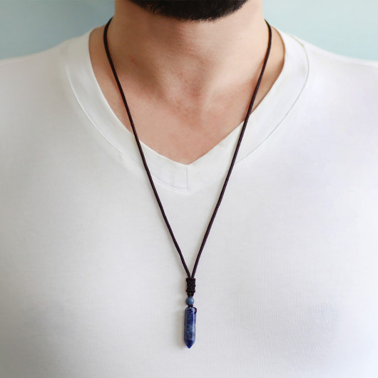 Obelisk Design Rope Chain Sodalite Natural Stone Men Necklace