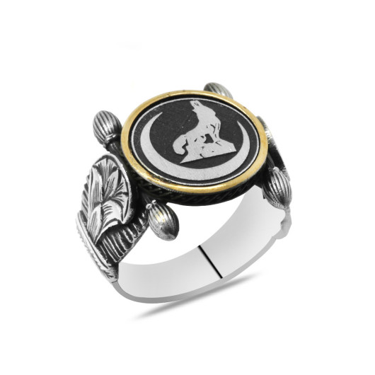 Authentic Design Grey Wolf Motif Silver Men Ring