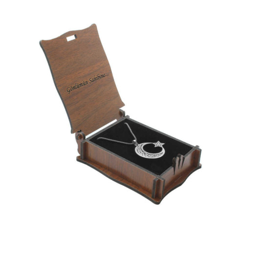 Brown Wooden Gift Necklace Earring Box With Special Message Written