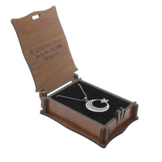 Brown Wooden Gift Necklace Earring Box With Special Message Written