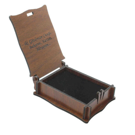 Brown Wooden Gift Necklace Earring Box With Special Message Written