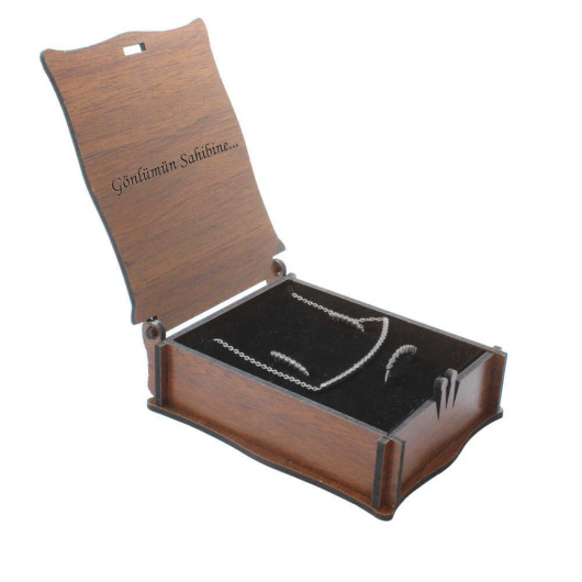 Brown Wooden Gift Jewelry Set Box With Special Message Written