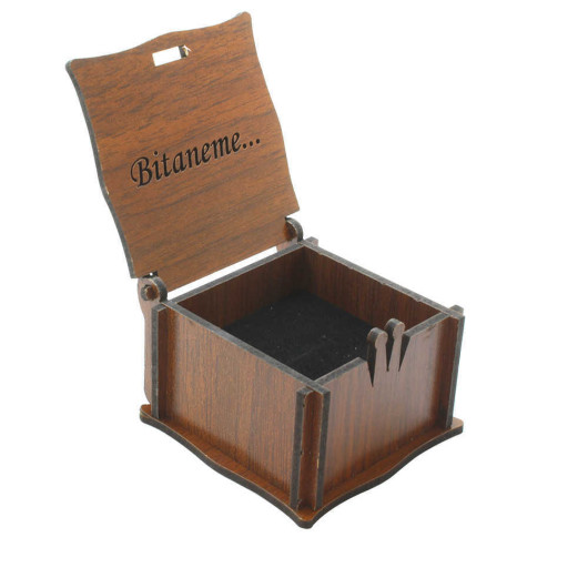 Brown Wooden Gift Wedding Ring Box With Special Message Written