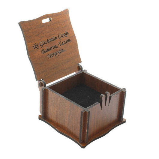 Brown Wooden Gift Ring Box With Special Message Written