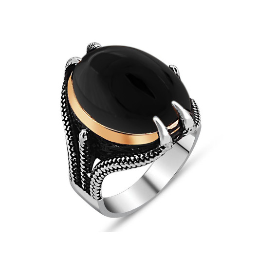 Claw Design Black Onyx Stone 925 Sterling Silver Men Ring