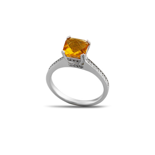 Yellow Zircon Stone Style Design Silver Women Solitaire Ring